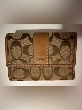 Coach Canvas Trifold Wallet in Brown and Tan